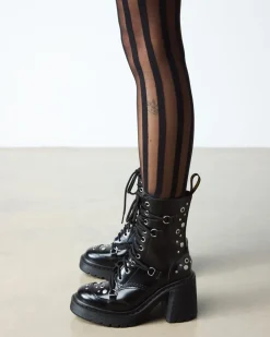 CHESNEY STUDDED BUTTERO LEATHER FLARE HEEL BOOTS in Black Buttero