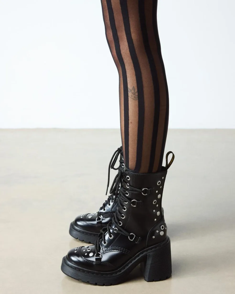 CHESNEY STUDDED BUTTERO LEATHER FLARE HEEL BOOTS in Black Buttero