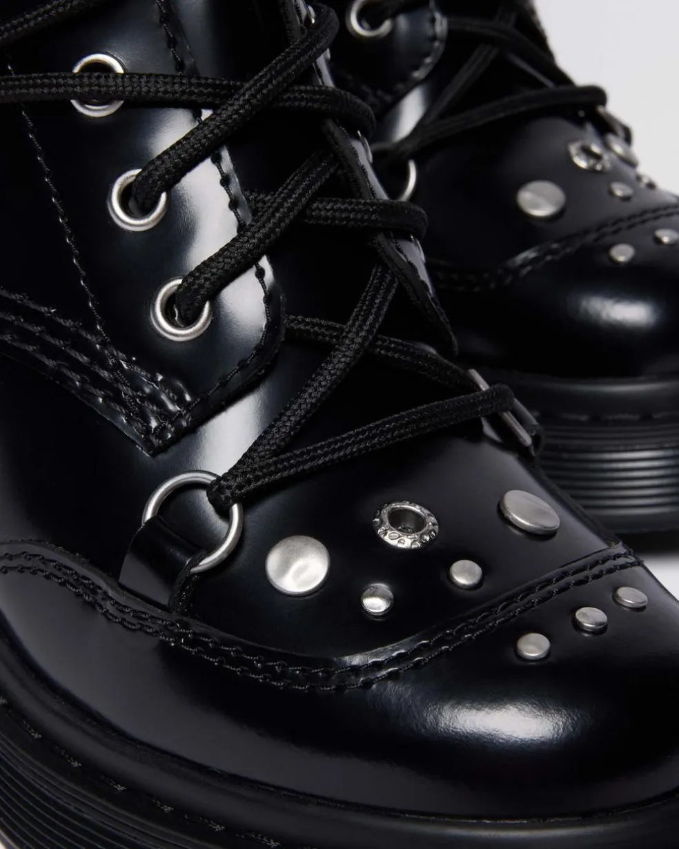 CHESNEY STUDDED BUTTERO LEATHER FLARE HEEL BOOTS in Black Buttero