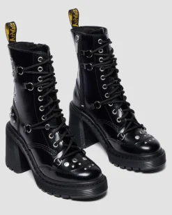 CHESNEY STUDDED BUTTERO LEATHER FLARE HEEL BOOTS in Black Buttero