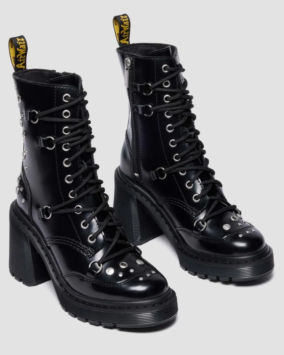 CHESNEY STUDDED BUTTERO LEATHER FLARE HEEL BOOTS in Black Buttero
