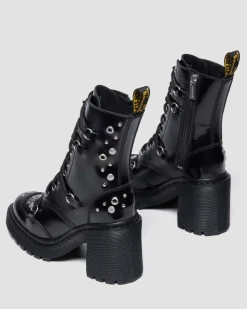 CHESNEY STUDDED BUTTERO LEATHER FLARE HEEL BOOTS in Black Buttero
