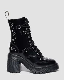 CHESNEY STUDDED BUTTERO LEATHER FLARE HEEL BOOTS in Black Buttero