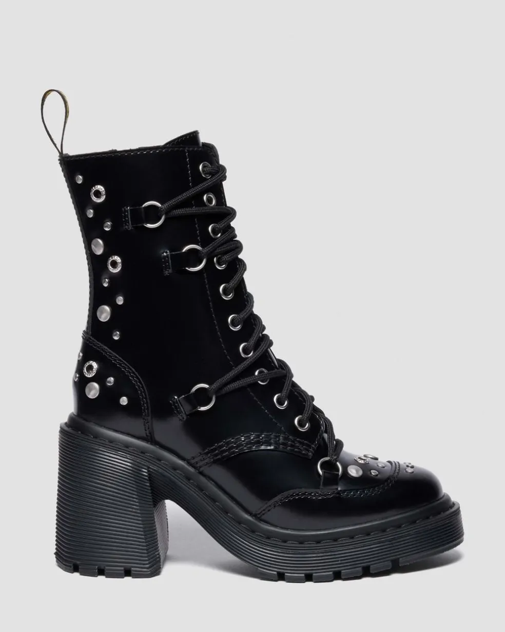 CHESNEY STUDDED BUTTERO LEATHER FLARE HEEL BOOTS in Black Buttero