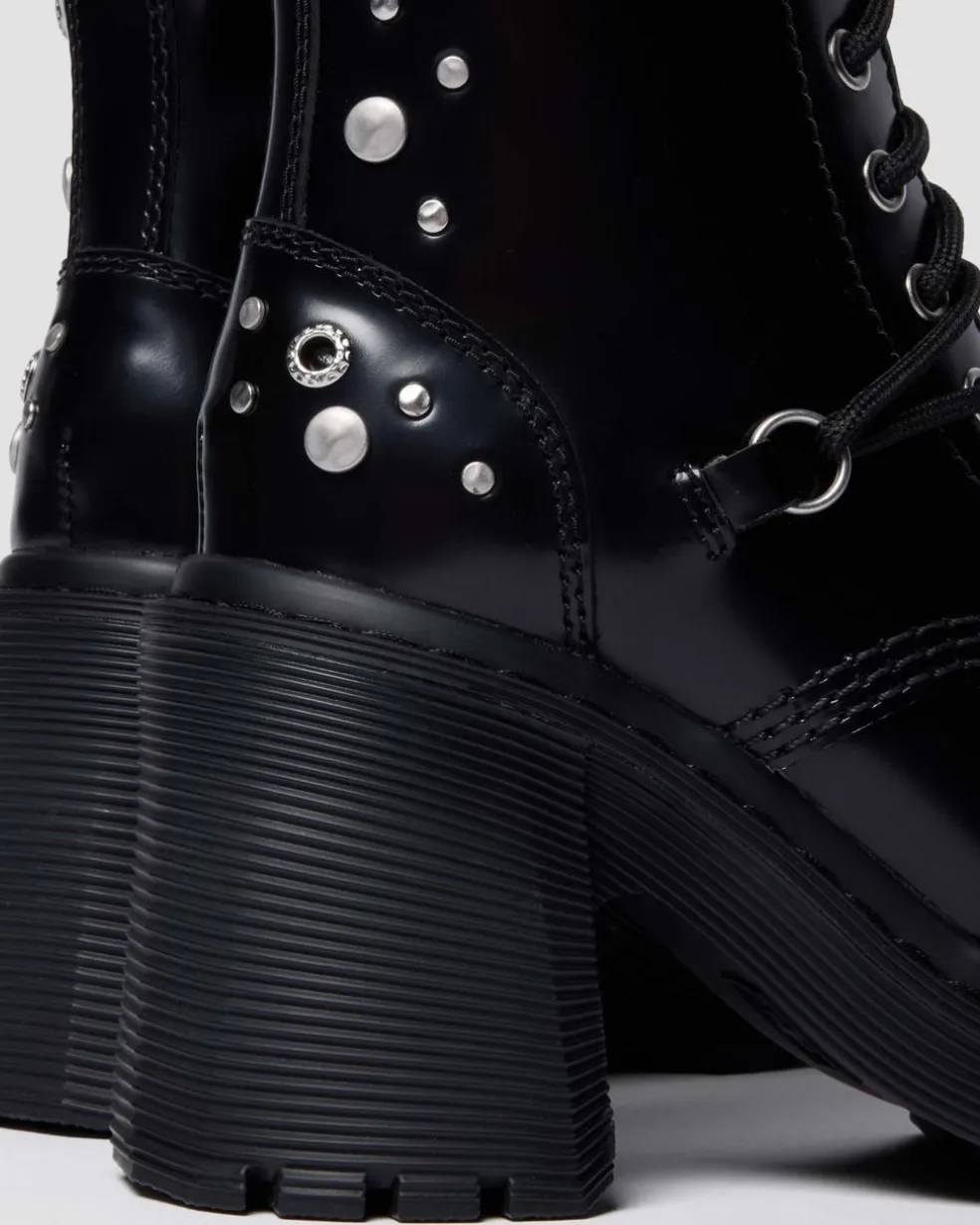 CHESNEY STUDDED BUTTERO LEATHER FLARE HEEL BOOTS in Black Buttero