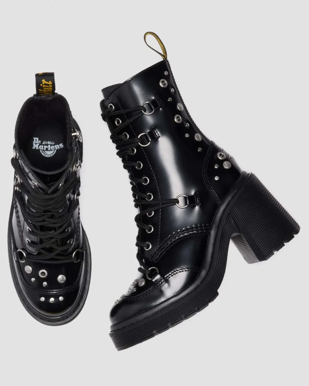 CHESNEY STUDDED BUTTERO LEATHER FLARE HEEL BOOTS in Black Buttero