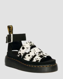 Clarissa Strap Hair On Leather Quad Sandals in Cream