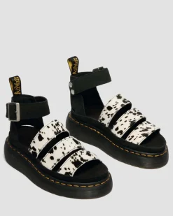 Clarissa Strap Hair On Leather Quad Sandals in Cream