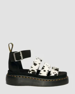 Clarissa Strap Hair On Leather Quad Sandals in Cream