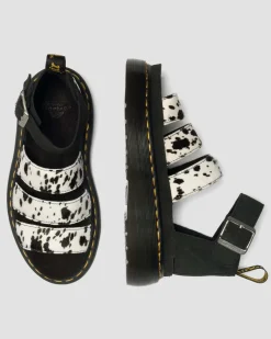 Clarissa Strap Hair On Leather Quad Sandals in Cream