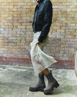 Corran Chelsea Waxy Suede Heeled Boots in Gunmetal