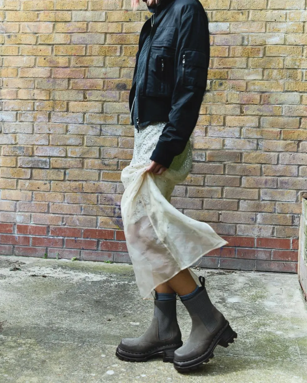 Corran Chelsea Waxy Suede Heeled Boots in Gunmetal