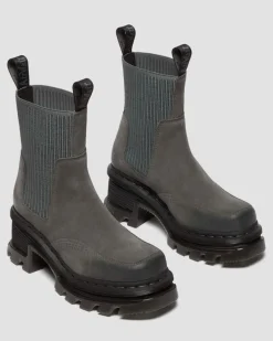 Corran Chelsea Waxy Suede Heeled Boots in Gunmetal