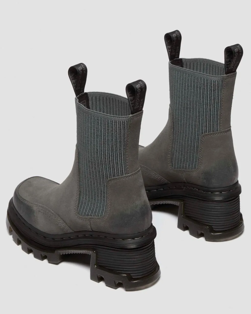 Corran Chelsea Waxy Suede Heeled Boots in Gunmetal