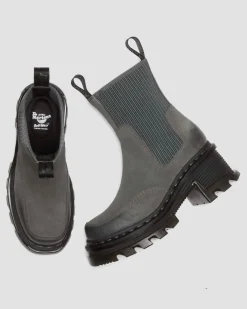 Corran Chelsea Waxy Suede Heeled Boots in Gunmetal