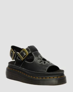 Dunnet Flower Full Grain Leather Sandals in Black