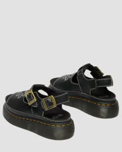 Dunnet Flower Full Grain Leather Sandals in Black
