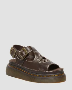 Dunnet Flower Full Grain Leather Sandals in Brown