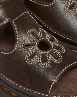 Dunnet Flower Full Grain Leather Sandals in Brown