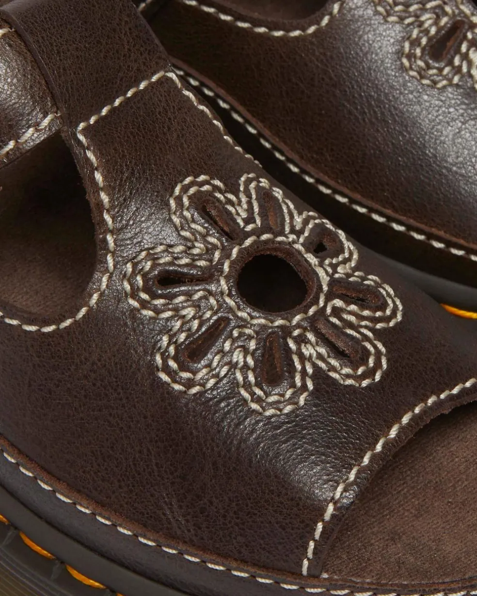Dunnet Flower Full Grain Leather Sandals in Brown