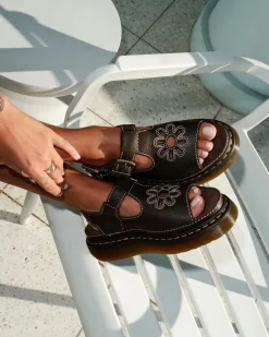 Dunnet Flower Full Grain Leather Sandals in Brown