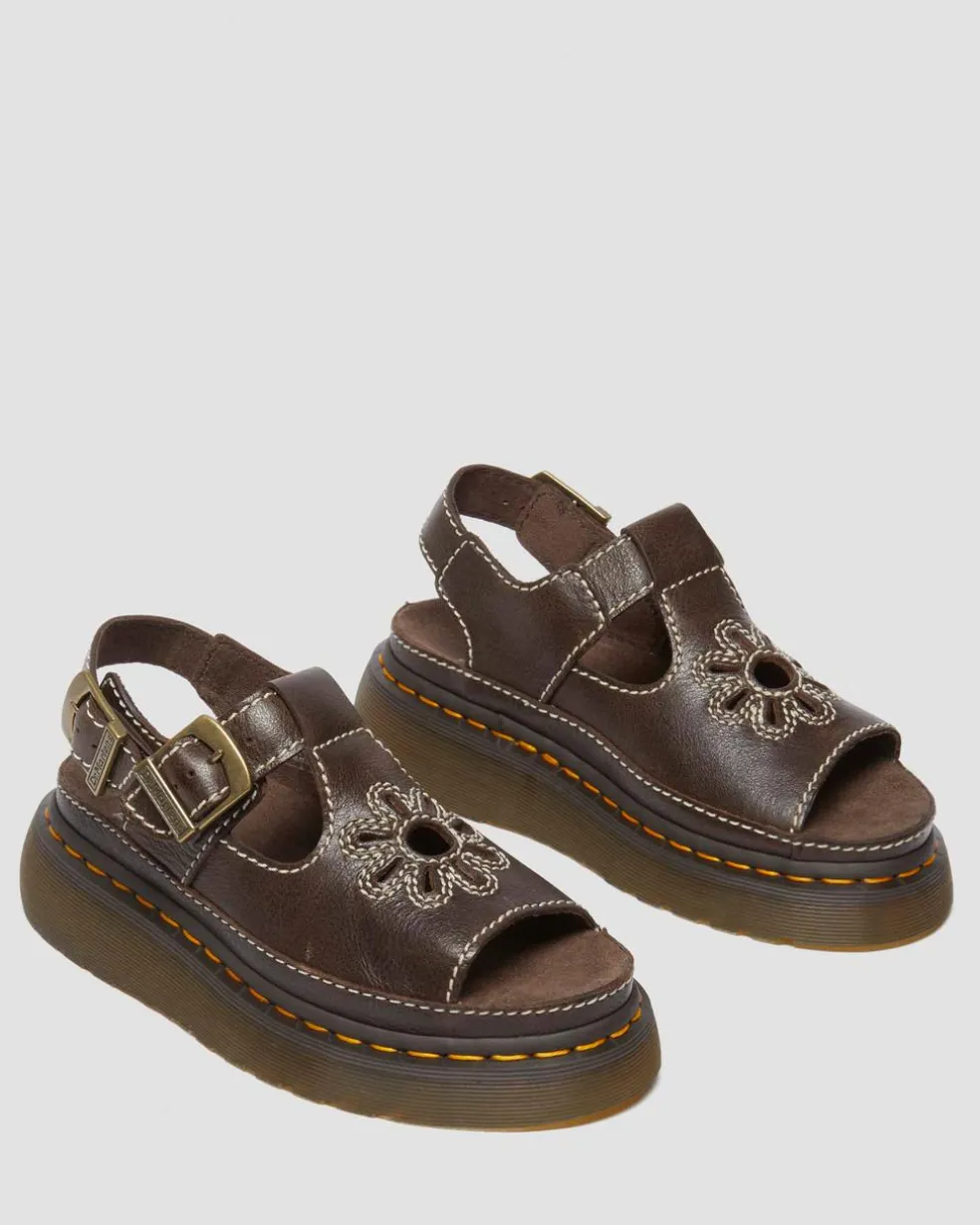 Dunnet Flower Full Grain Leather Sandals in Brown