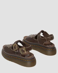 Dunnet Flower Full Grain Leather Sandals in Brown