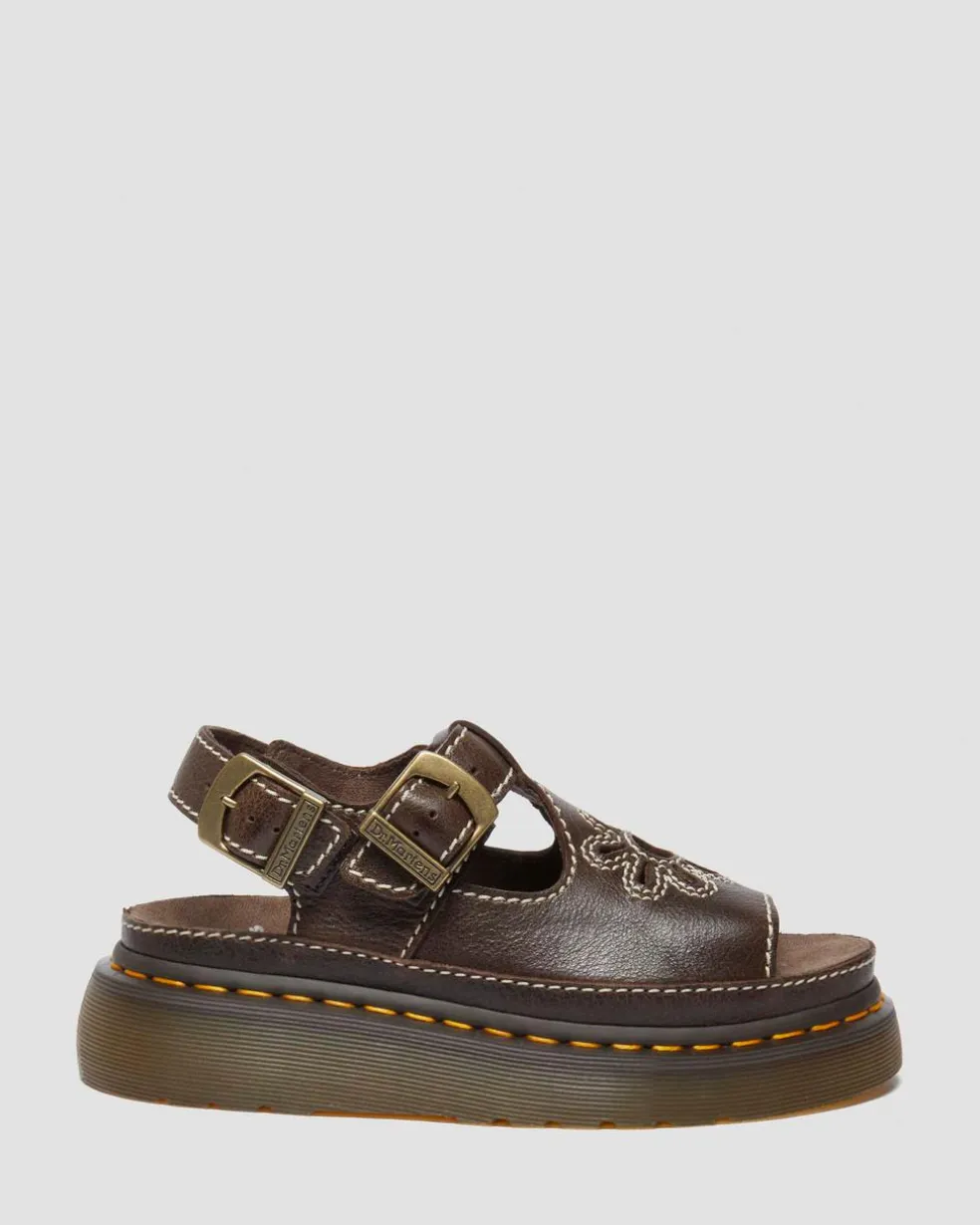 Dunnet Flower Full Grain Leather Sandals in Brown