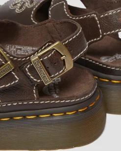 Dunnet Flower Full Grain Leather Sandals in Brown
