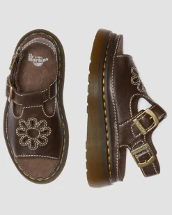 Dunnet Flower Full Grain Leather Sandals in Brown