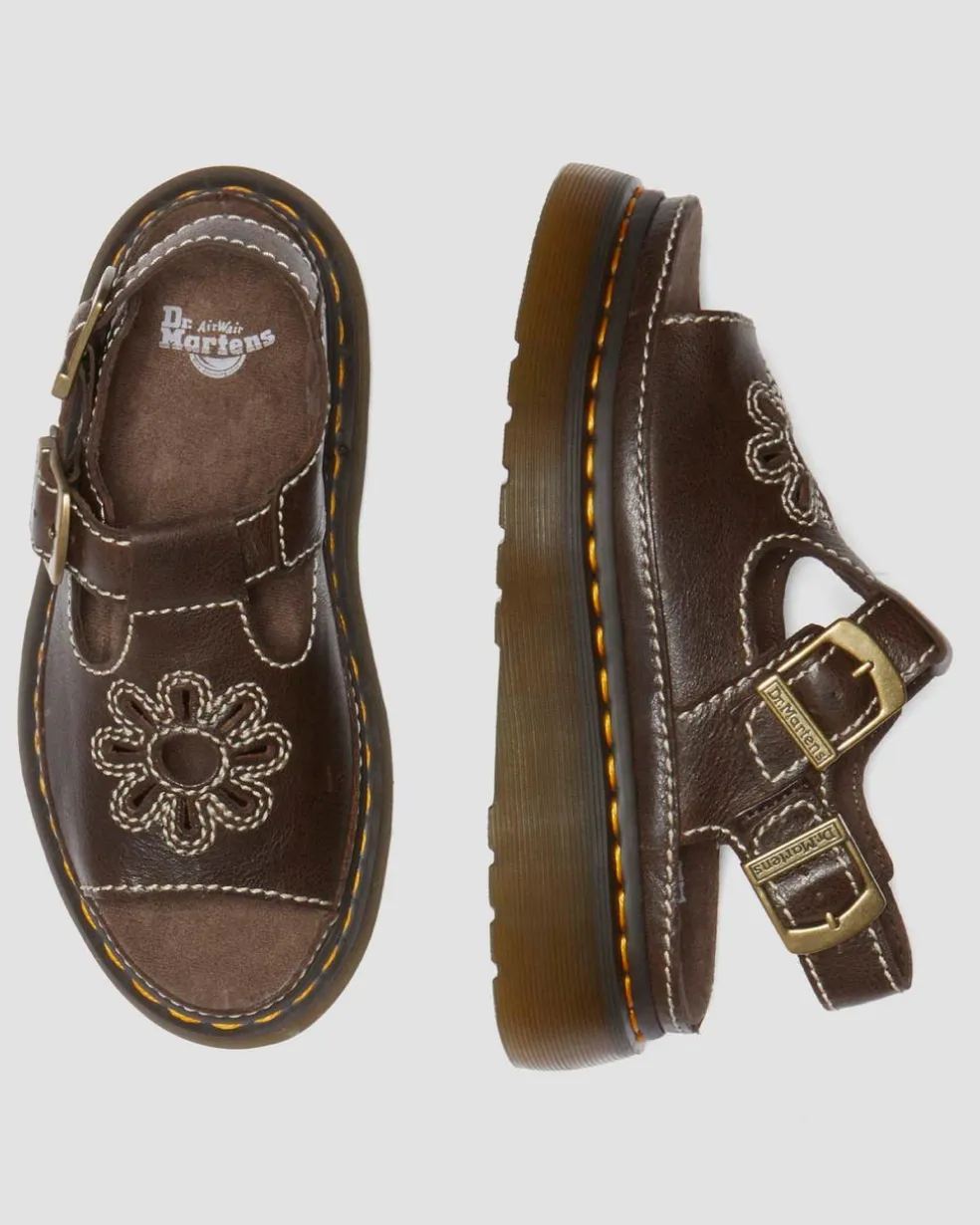Dunnet Flower Full Grain Leather Sandals in Brown