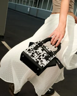 Extra Small Dalmatian Hair On Leather Tote Bag in Cream & Black