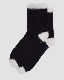 FAUX FUR ORGANIC COTTON BLEND SOCKS in Black