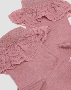 Frill Organic Cotton Blend Socks in Dusty Rose