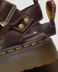 Gryphon Quad Grizzly Leather Sandals in Dark Brown