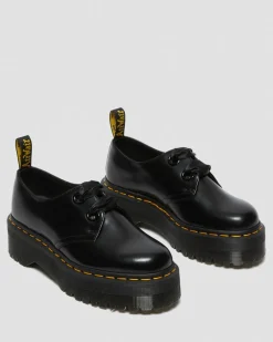Holly Women's Leather Platform Shoes in Black Buttero