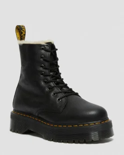 Jadon Boot Leather Faux Fur Lined Platforms in Black