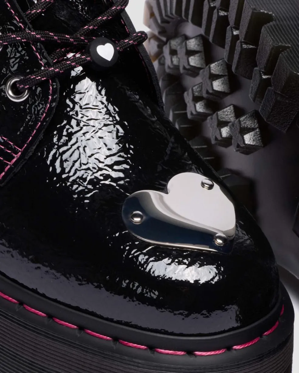 Jadon Distressed Patent Leather Platform Boots in Black