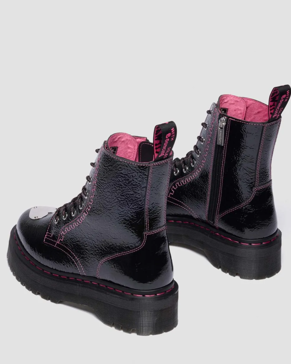 Jadon Distressed Patent Leather Platform Boots in Black