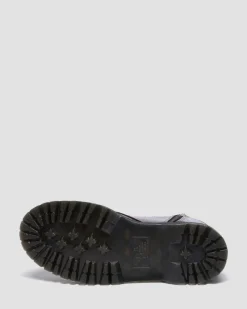 Jadon Distressed Patent Leather Platform Boots in Black