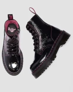 Jadon Distressed Patent Leather Platform Boots in Black