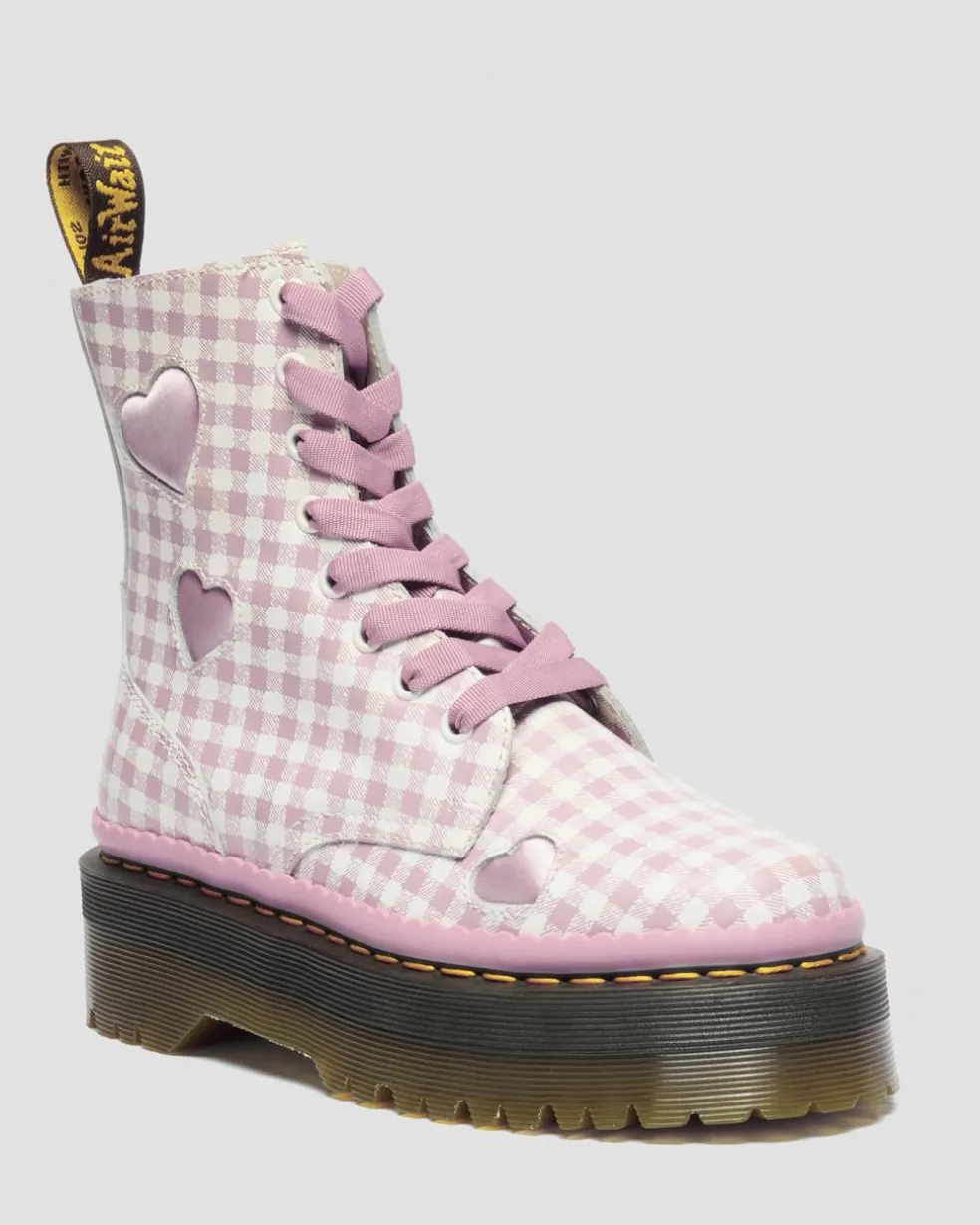 Jadon Heart Gingham Leather Platform Boots in White