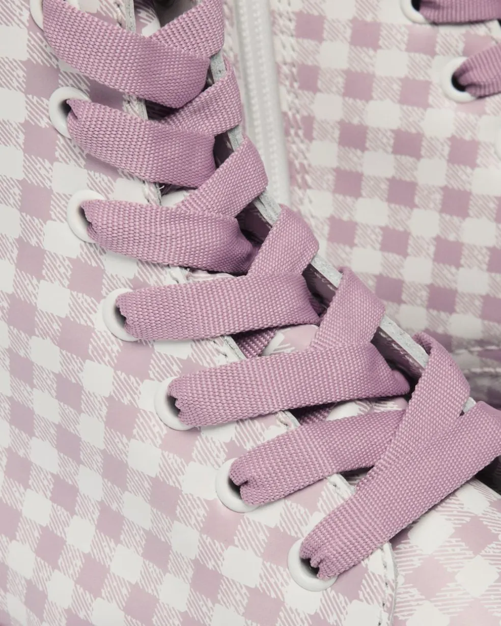 Jadon Heart Gingham Leather Platform Boots in White