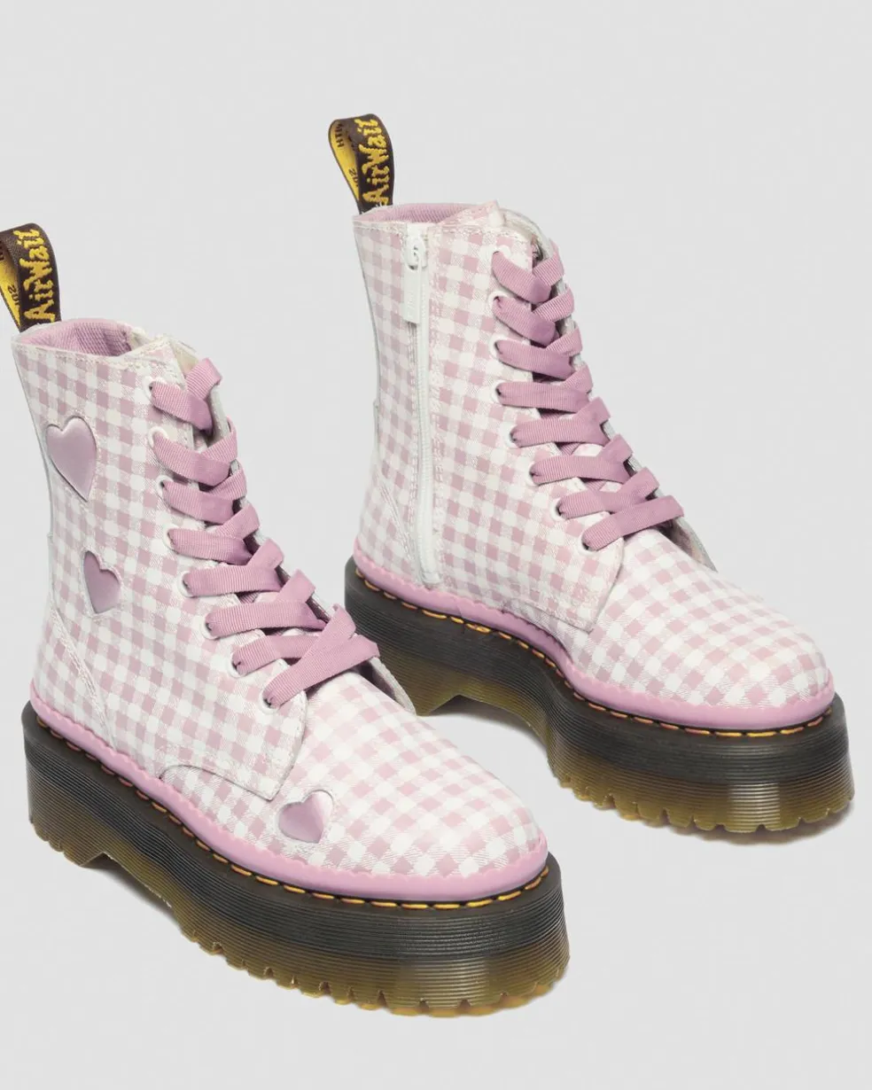 Jadon Heart Gingham Leather Platform Boots in White