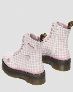 Jadon Heart Gingham Leather Platform Boots in White