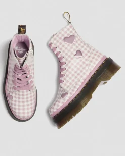 Jadon Heart Gingham Leather Platform Boots in White