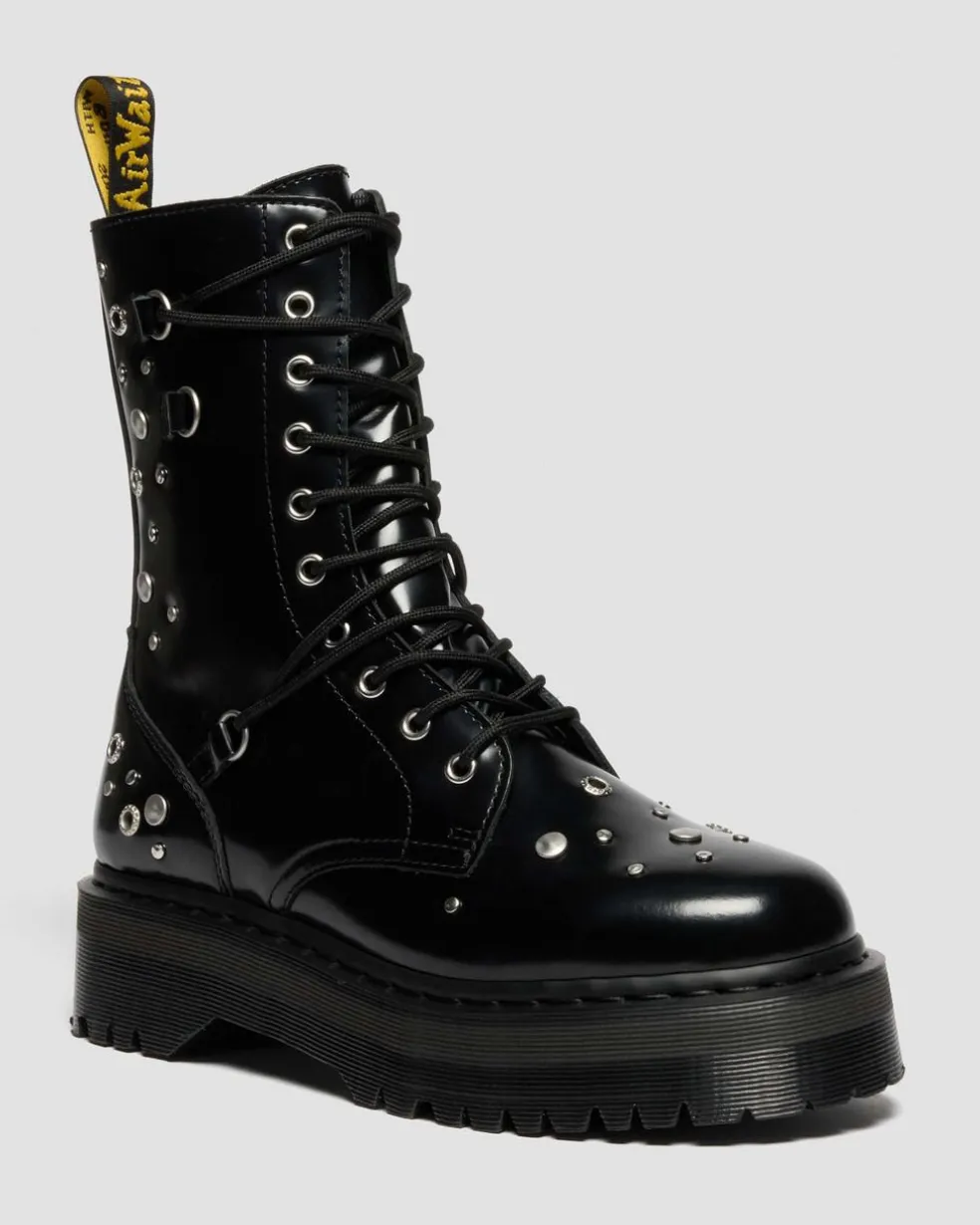 JADON HI STUDDED BUTTERO LEATHER PLATFORM BOOTS in Black Buttero