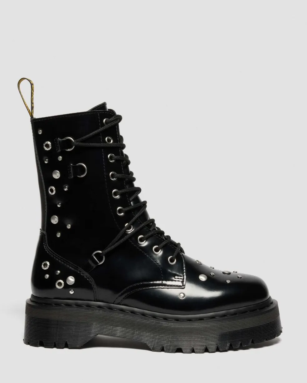 JADON HI STUDDED BUTTERO LEATHER PLATFORM BOOTS in Black Buttero