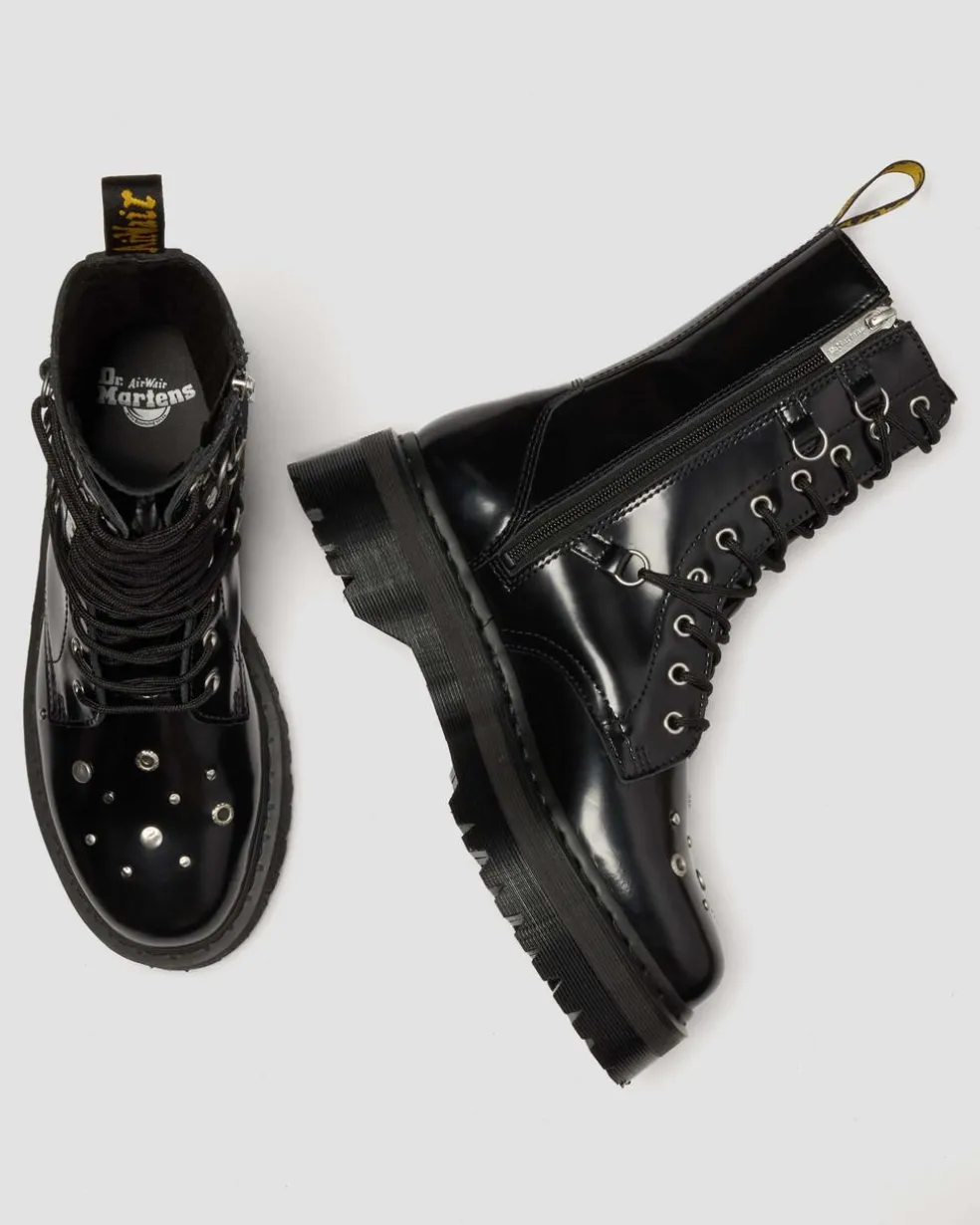 JADON HI STUDDED BUTTERO LEATHER PLATFORM BOOTS in Black Buttero