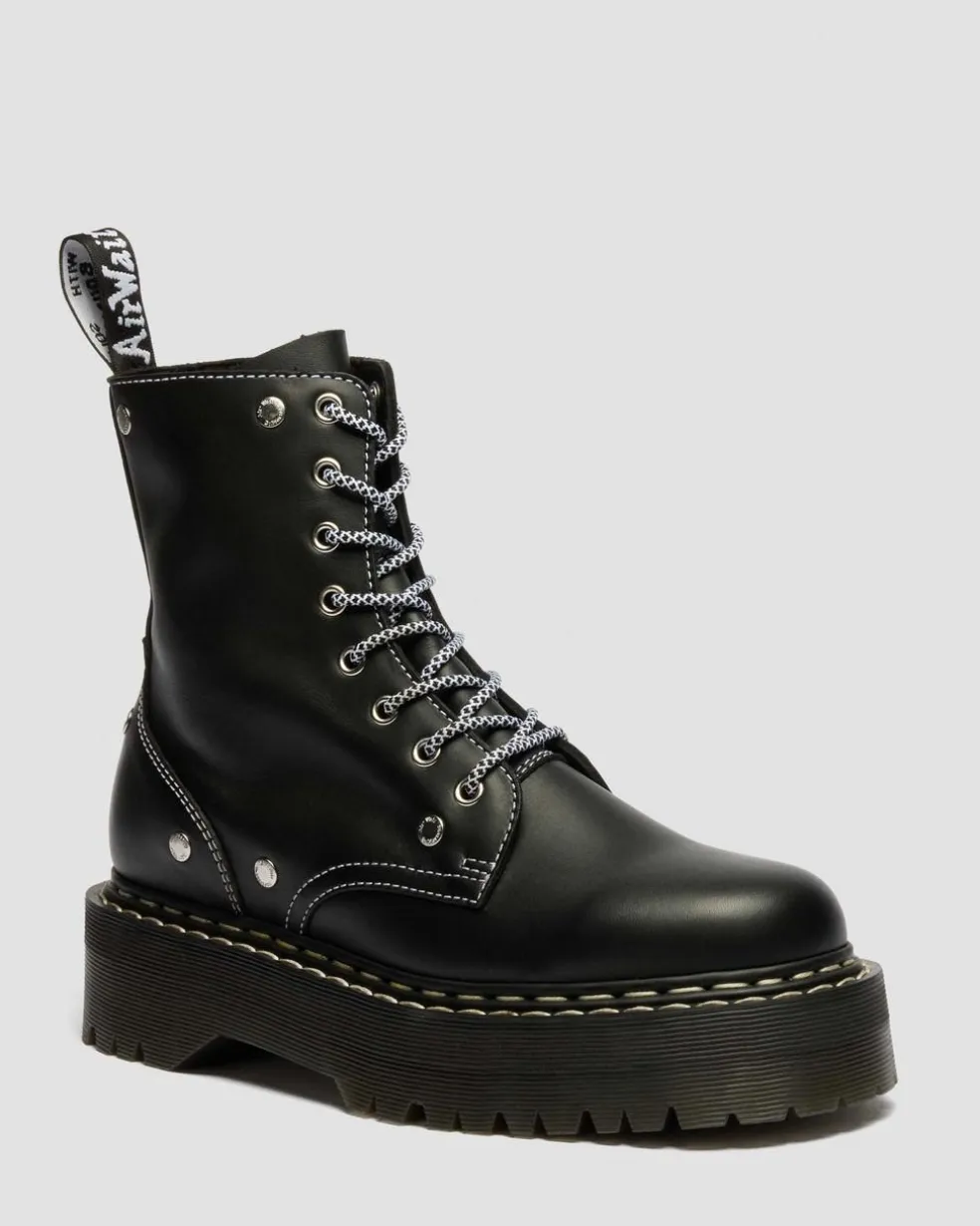 Jadon Monochrome Sendal Leather Platform Boots in Black